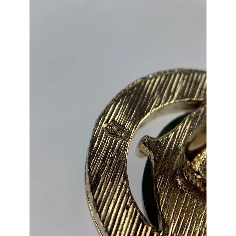 Green Jade Mesh Wrap Gold Tone Cufflinks Quilted Diamond Plate Round Vintage N1
